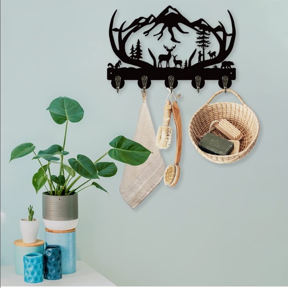 Deer Key Holder, Animal Theme Wall Mount Organizer Wooden Key Hooks - Picture 2 of 5